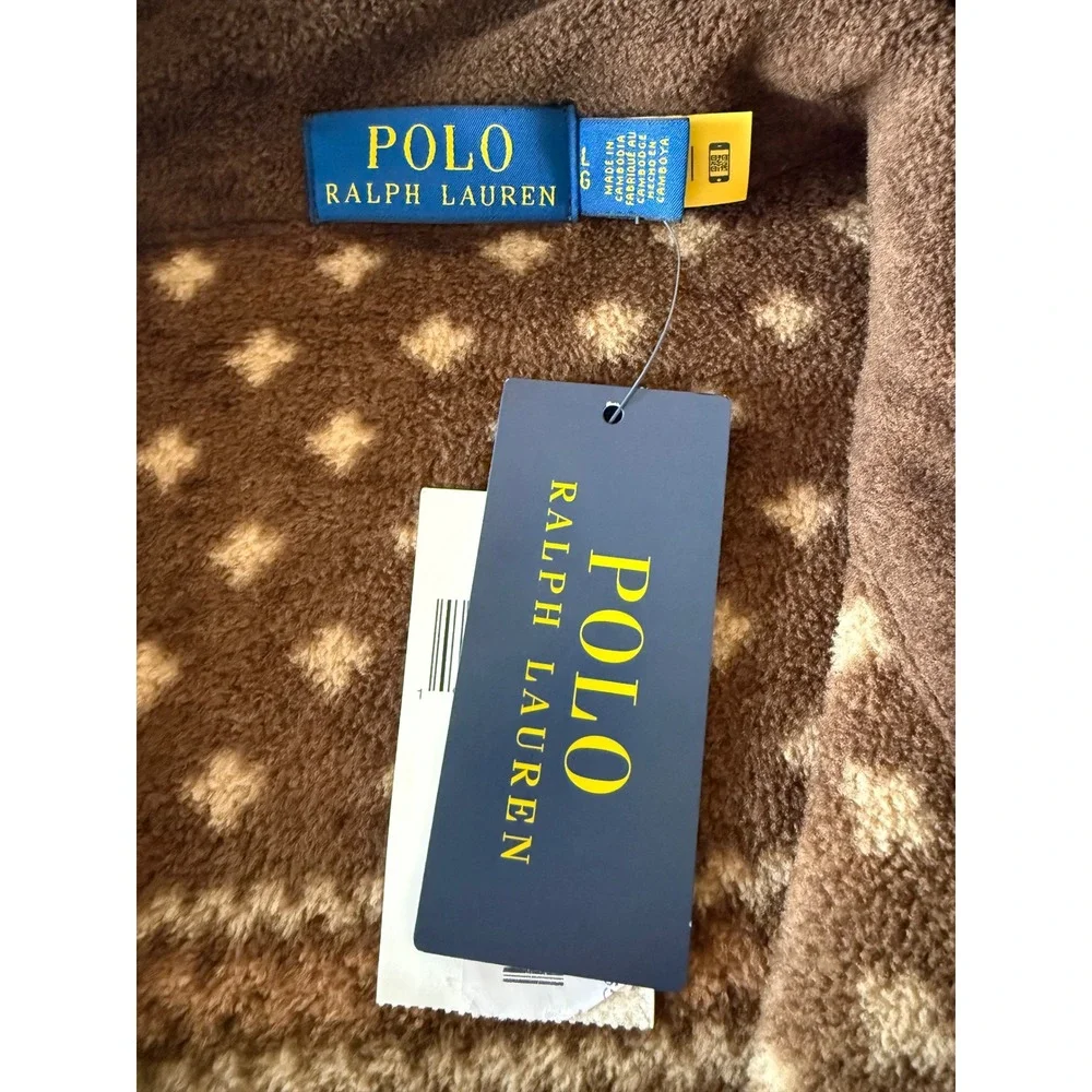 Polo Ralph Lauren Mens L Reindeer Fair Isle Fleece 1/4 Zip Pullover Brown Preppy